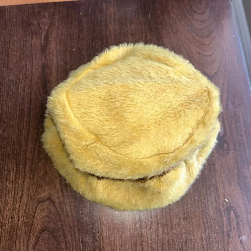 Vintage Union made USA yellow bucket hat made w/ stretchy lace 50’s 60’s